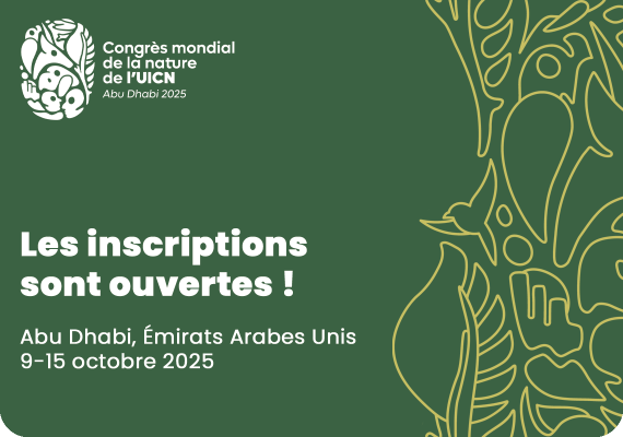 IUCN World Conservation Congress Abu Dhabi 2025 logo in the top left corner. Text indicates to save the date of 9-15 October 2025.